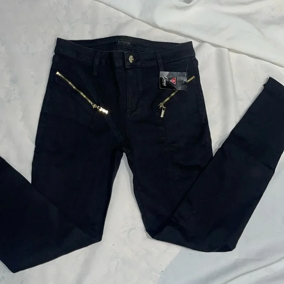 New Guess Marciano Zipper Black Wash Skinny Jeans 6 28 - Picture 1 of 9